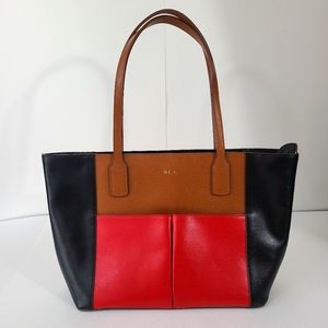 Lauren Ralph Lauren Tote Colorblock Saffiano Coated Vegan Faux Leather Tricolor